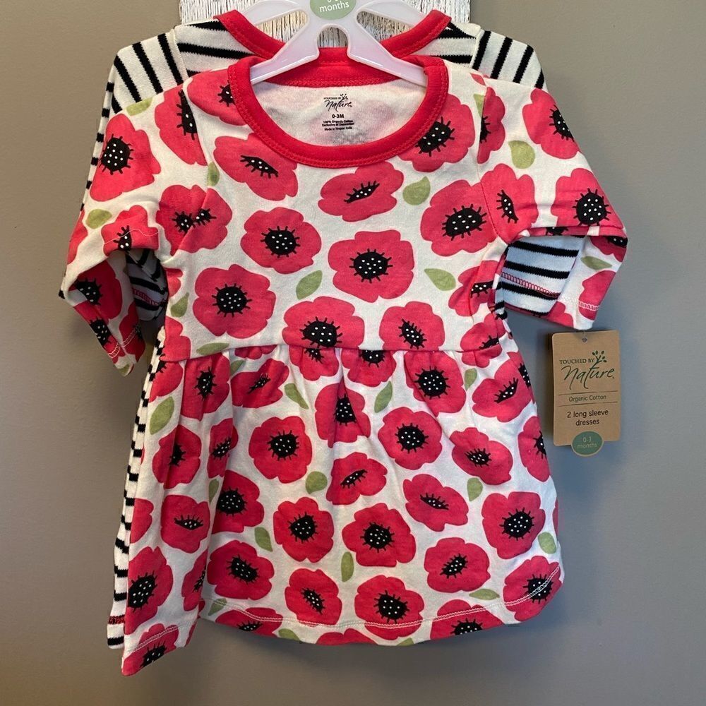 *NWT* 0-3 Month Girls Touched By Nature (2) Long Sleeve Dresses - Picture 2 of 4
